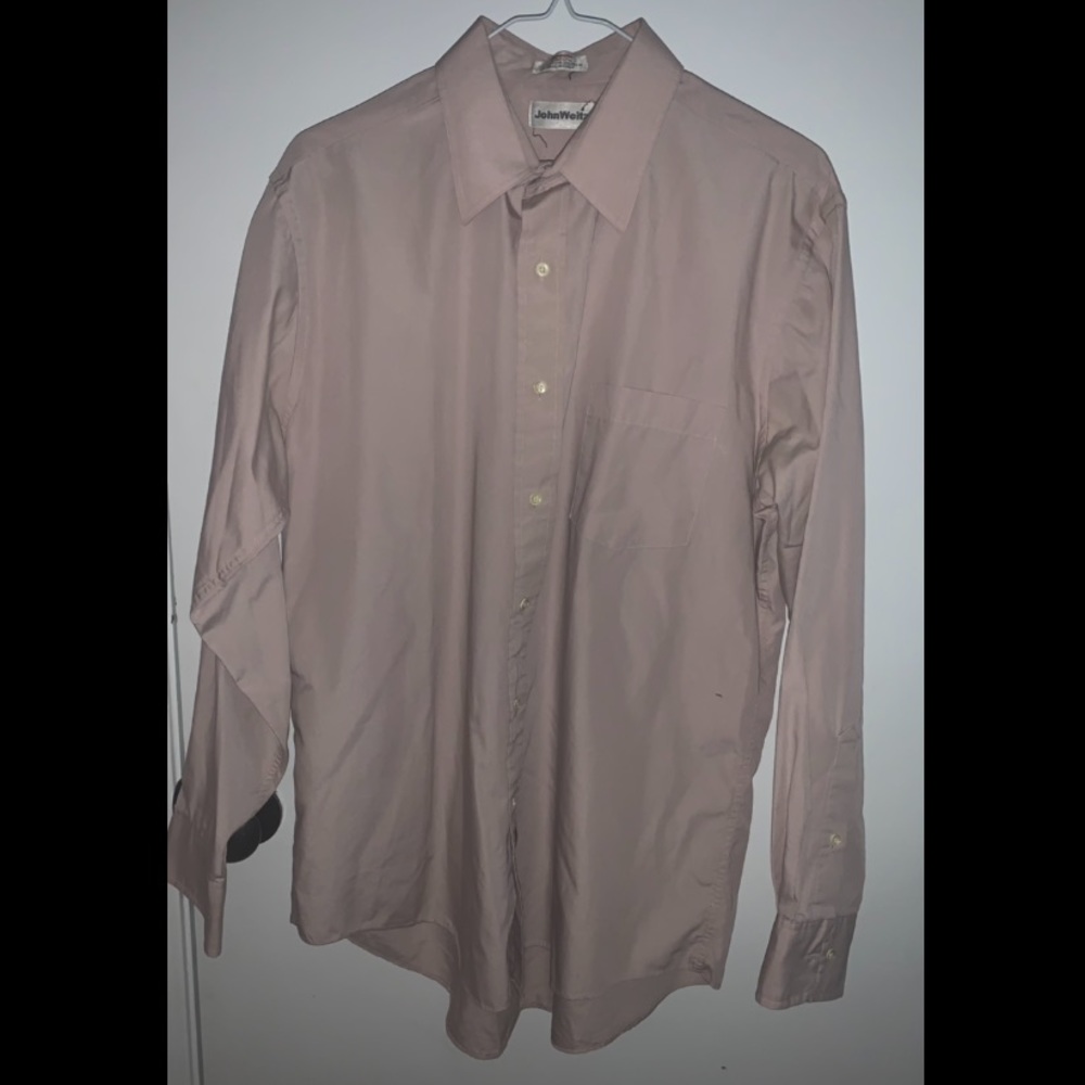 John Weitz Size 16 1/2 30/35 Long Sleeved Light Pink Button Shirt